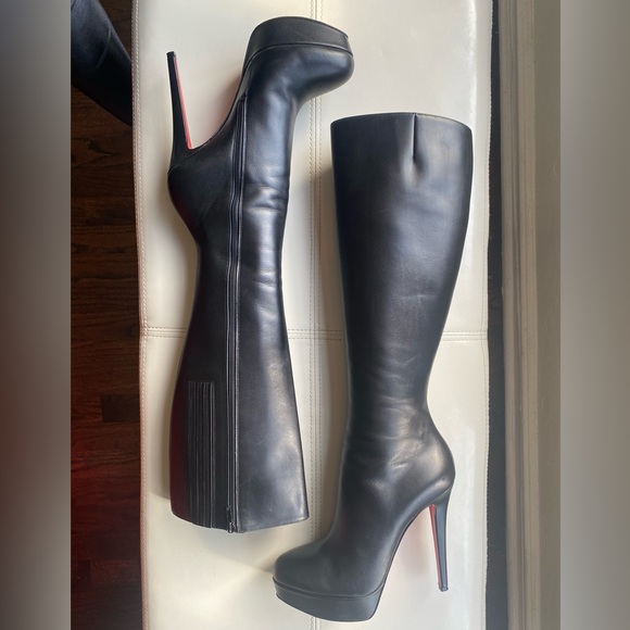 Christian Louboutin Bianca Botta 140mm Red Sole Knee Boot Black leather Platform - Picture 3 of 9